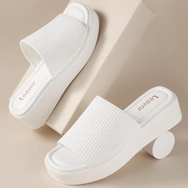 Leevar White Platform Sandals for Women - Soft Memory Foam Padded Platform Wedges Sandals - Womens Backless Slip On Platform Slides - Comfy Square Open Toe Mules White Platform Slippers for Women - Image 2