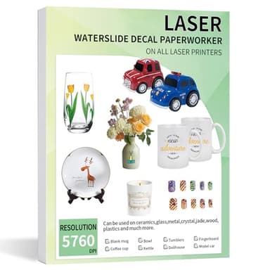 20 Sheets Waterslide Decal Paper LASER CLEAR,8.5X11 Inch Water Slide Transfer Paper Transparent Printable for Tumblers,Ceramics,Plastics,Glasses,DIY - Image 1