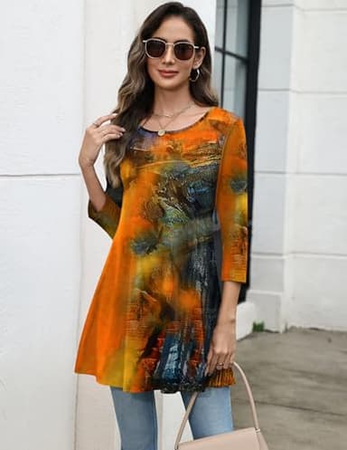 Zeagoo Women's Crew Neck Tops Casual 3/4 Sleeve T Shirts Summer Basic Tees Loose Cute Tunic Blouses Work Top - Image 2