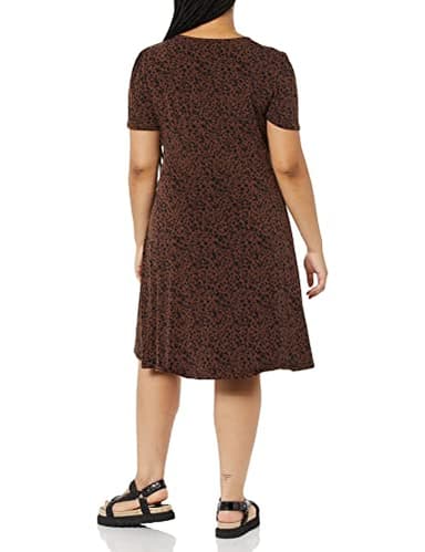 Amazon Essentials Women's Short Sleeve V-Neck Gathered Fit and Flare Dress, Dark Toffee Brown Cheetah, Medium - Image 2