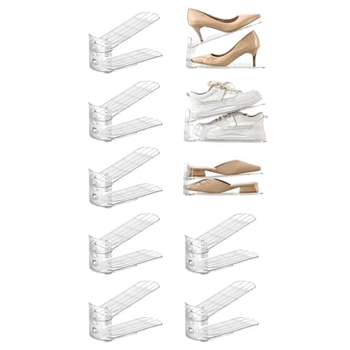 Uni HIMO shoe slots organizer, Clear Shoe Stacker, Adjustable Level Shoe Rack,Storage Space Saver for Sneakers Display (Transparent, 10Pack) - Image 1