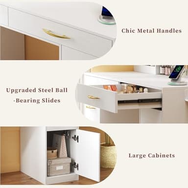 ALEXNUTRE Vanity Desk with Mirror and Lights, Makeup Vanity with Outlets & Large Mirror & 6 Drawers,White Vanity with 3-Color Adjustable Lighting, Makeup Vanity for Bedroom - Image 5