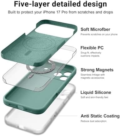 OTOFLY Magnetic for iPhone 17 Pro Case,Compatible with Magsafe,Classic Liquid Silicone Mobile Phone Case,Integrated Camera Control Button,Anti-Scratch Microfiber Lining, Pine Green - Image 4