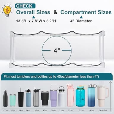 LARGER Compartment - Stackable Water Bottle Organizer Holder - for Stanley & Others' Large Tumbler - Clear Wine Rack, Cup Bottle Holder for Cabinet Home Countertop Fridge Pantry Shelf, 3 Tier Hold 9 - Image 4