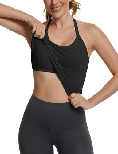 MathCat Seamless Workout Tank Tops with Built in Bra,Racerback Athletic Tank Tops Ribbed Soft Yoga Shirts Black - Image 1