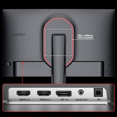 KOORUI Gaming Monitor, QHD 24" Nano IPS Display, 1440P 165Hz Computer Monitor, 1ms 2K PC Screen, 100% sRGB, Adaptive Sync, Height/Tilt/Pivot Adjustment, HDMI, DisplayPort, GP01 - Image 9