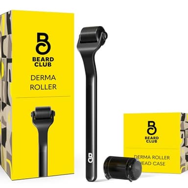 The Beard Club Premium Derma Roller for Face, Body and Scalp - Microneedling Roller for Men and Women with 540 Titanium Microneedles - for Hair & Beard - Weighted Metal Handle - Magnetic Storage Case - Image 1