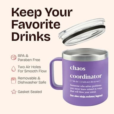 Chaos Coordinator Gifts for Women - Teacher Appreciation Gifts for Mothers Day, Nurses Week Promotion - 14oz Chaos Coordinator Tumbler Mug Purple Gift for Women Gift Baskets for Her Nurse Manager Boss - Image 8