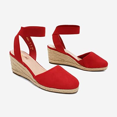 DREAM PAIRS Women's Elastic Ankle Strap Espadrilles Wedge Sandals,Size 7.5,Red,AMANDA-1 - Image 3