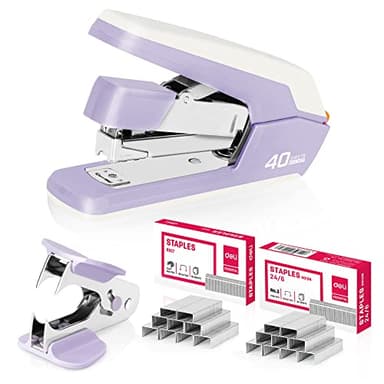 Deli Effortless Desktop Stapler, Heavy Duty Stapler, 40-50 Sheet Capacity, One Finger, No Effort, Includes 1500 Staples & Staple Remover, Violet - Image 1