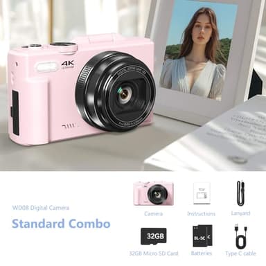 4K Digital Camera for Photography, 64MP Vlogging Camera for YouTube with 3" 180° Flip Screen, 18X Digital Zoom Point and Shoot Camara with 32GB Micro SD Card for Beginner (Pink) - Image 6