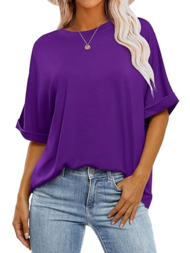 ANRABESS Womens Tops Oversized T Shirts Short Sleeve Crewneck Summer Casual Loose Basic Tee Shirt 2025 Trendy Fashion Clothes Dark Purple X-Large - Image 1