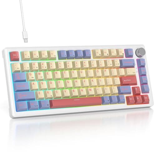 SbocKeeb 75% Mechanical Keyboard Gasket with Knob, Custom Wired Creamy Gaming Keyboard TKL 75 Percent Hot Swappable RGB Backlit, Pre-lubed Switch for Win/MAC PC Laptop(Cotton Candy/White Switch)