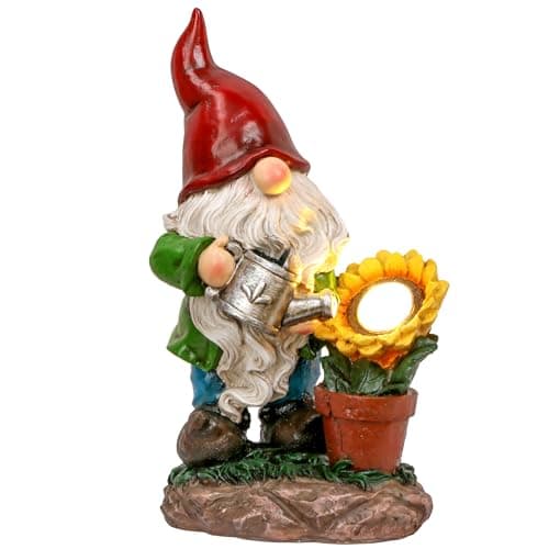 TERESA'S COLLECTIONS Sunflower Garden Gnomes Decorations for Yard with Solar Lights, Cute Resin Garden Sculptures & Statues for Outdoor Patio Lawn Ornaments,Ideal Gifts for Mom Women and Man, 11.4" - Image 1
