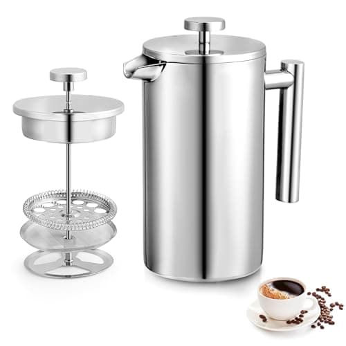 34oz French Press Coffee Maker, 1000ml Stainless Steel Double Insulated Cafetiere 8 Cup Espresso Coffee Press, Portable Coffee Plunger Pot for Home, Office, Camping - Image 1