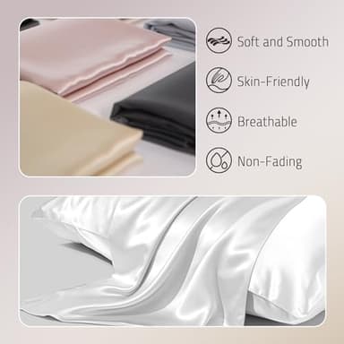 Gabire Mulberry Silk Pillow Cases Set of 2, Both Sides Real Silk Pillowcase for Hair and Skin Prevent Acne Pillowcase Organic Silk Pillowcases 2 Pack with Hidden Zipper, White, Standard (20"×26") - Image 2