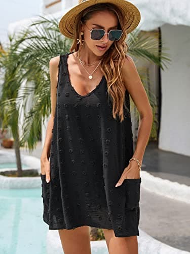 Blooming Jelly Womens Casual Sun Summer Dresses Sexy Swimsuit Cover Up V Neck Sleeveless Dress (Large, Black) - Image 4