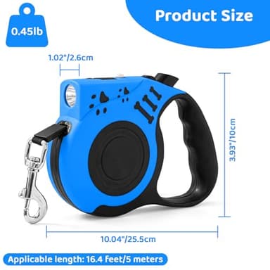 COSOWO Retractable Dog Leash with USB Rechargeable Flashlight for Night Walks, 16FT Automatic Telescopic Tractor Dog Leash for Small and Medium Dogs, Blue - Image 5