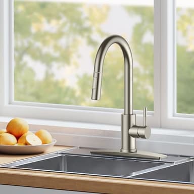 FORIOUS Kitchen Faucet with Pull Down Sprayer, Brushed Nickel High Arc Modern Classic Sink Faucet Stainless Steel with Deck Plate Fit for 1 or 3 Hole for Pot Filler Bar Farmhouse Laundry Rv - Image 8