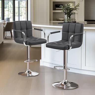 Yaheetech Bar Stools Set of 2, Adjustable PU Leather Swivel Barstools, Modern Counter Stools with Back and Footrest, Counter Height Barstools for Bar, Kitchen, Dining Room, Grey - Image 2