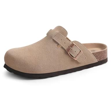 ODOLY Genuine Suede Clogs for Women Men Soft Cork Footbed Leather Mules Comfort Potato Shoes with Arch Support, Taupe 39 - Image 6