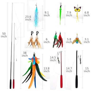 miwoowim Cat Toys Interactive for Indoor Cats, 2PCS Ultra-Long Teaser(50"+38")+9PCS Da Bird Feather Refills, Fishing Pole Toy,Retractable Cat Wand Toy and Feather Toys Refills Attachment Replacement - Image 3