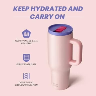 BOTTLE BOTTLE 40 oz Tumbler with Handle and Straw,Stainless Steel Vacuum Travel Mug,Car Cup with Straw, Stainless Steel Vacuum water bottle for Gifts Party Office Coffee (pinklily) - Image 3