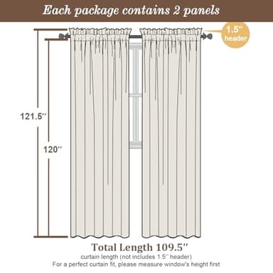 Chyhomenyc White Curtains 120 Inch Length 2 Panels Set, Faux Linen Textured Light Filtering Soft Airy Farmhouse Curtain Drapes Ceiling to Floor for Large Window, 50Wx120L - Image 3