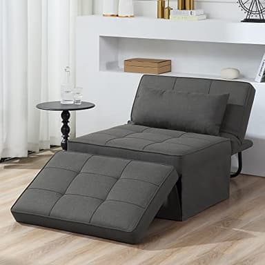 BIGSYY Sofa Bed, 4 in 1 Multi-Function Folding Ottoman Breathable Linen Couch Bed with Adjustable Backrest Modern Convertible Chair for Living Room Apartment Office, Dark Grey - Image 1
