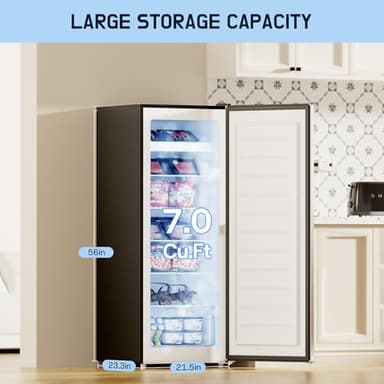 Upstreman 7.0 Cu.Ft Upright Freezer, Large Capacity Garage Ready Deep Freezers with 5 Adjustable Shelves, Convertible Refrigerator/Freezer, Reversible Door for Home, Basement, Apartment (Stainless) - Image 3
