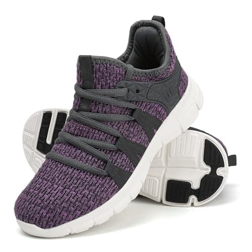 INZCOU Running Shoes Lightweight Tennis Shoes Non Slip Workout Shoes Gray Purple Breathable Mesh Walking Sneakers 8women / 7men - Image 1
