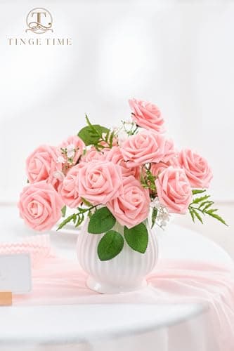TINGE TIME Artificial Flowers 3" Rose, 25pcs Flowers with Stem, Roses for DIY Wedding Decorations Bouquets Centerpieces Boutonniere Floral Arrangements Bridal Shower (Pink) - Image 3