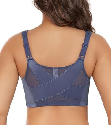 DotVol Women's Full Figure Front Closure Wirefree Jacquard Back Support Posture Bra(Grey Blue,42DD) - Image 3