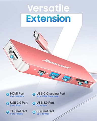 Hiearcool USB C Hub,USB-C Dongle,7IN1 USBC to HDMI Multple Adapter Compatible for MacBook Dell Lenovo Asus Thunderbolt 3 Thunderbolt 4 Type C Docking Station (HDMI USB3.0 TF/SD PD)-Rose Gold - Image 2