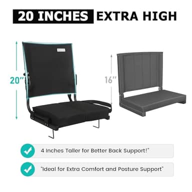 Stadium Seats for Bleachers with Back Support Wide, Portable Bleacher Chairs with Highest Back and Thick Cushion, Folding Padded Stadium Chair for Adults at Sports Events and Concerts. (Black) - Image 2