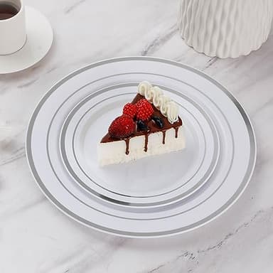Goodluck 200PCS Silver Plastic Plates, Heavy Duty Disposable Gold Plates with 100 10.25 inch Dinner Plates and 100 7.5 inch Dessert Plates, Disposable Plates for Party, Holiday, Wedding, Christmas - Image 6