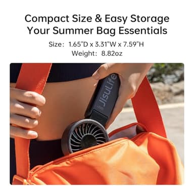 JISULIFE Handheld Fan Life7 – Ultimate Flexibility: High-Power Motor, LED Display, 19.5 Hrs Cooling, 5000mAh Rechargeable, 5-Speed, Foldable Design, 3-IN-1 Portable Fan for Travel Cruise Beach(Black) - Image 8