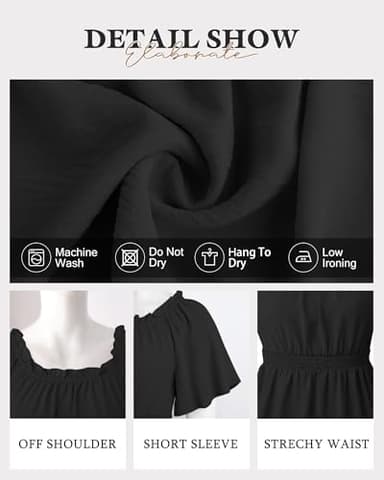 Bebonnie Off The Shoulder Tops: Blouses for Women Dressy Casual - Work Tops for Women Trendy - Ladies Trendy Cute Summer Spring Short Sleeve Polyester Blouse Flowy Peplum Tunics Black L - Image 5