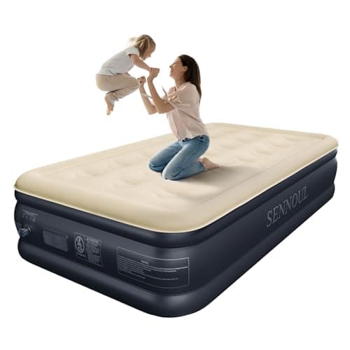 SENNOUL Twin Air Mattress with Built in Pump Raised,Upgraded Single Blow Up Bed,2 Mins Quick Self Inflatable/Deflation,18"/550lbs Max, Strong Support,No Leakage,No Odor,for Home,Guests,Camping,Travel - Image 1
