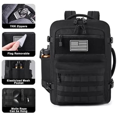 MOZETO TSA Approved Carry On Backpack, Extra Large Tactical Travel Backpack for Men, Airplane Approved Weekender Bag, Water Resistant Lightweight Laptop Daypack for Flight, Black - Image 4