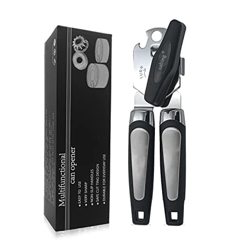 Safring Can Opener Manual, Handheld Strong Heavy Duty Stainless Steel Can Opener, Comfortable Handle, Sharp Blade Smooth Edge, Can Openers with Multifunctional Bottle Opener - Image 1