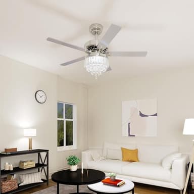YITAHOME Chandelier Ceiling Fan with Remote, 52 Inch Crystal Fan Light, Indoor Fan Ceiling with 3 Speed, Silent Reversible Motor, Dual-Sided Blades, Timer, Balance Kit - Chrome - Image 2