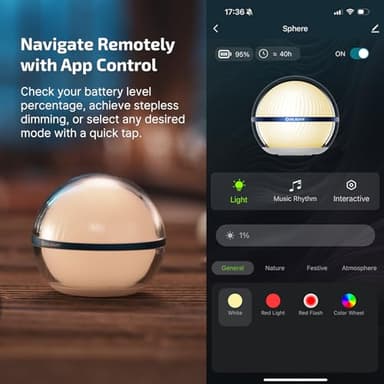 OLIGHT Sphere Smart Night Light, 75 lumens Stepless Dimming Table Lamp with Remotely APP Control, Magnetic Rechargeable RGB Ambient Lighting for Sleeping, Reading, and Relaxation - Image 4