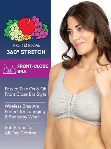 Fruit of the Loom Women's Front Close Builtup Sports Bra, Black Hue/Heather Grey 2-Pack, 44 - Image 5