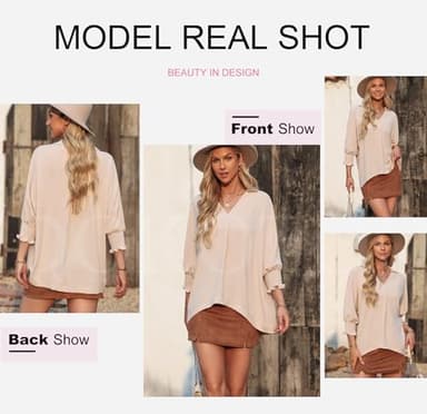 Dokotoo Women Blouses Fall Shirts for Women 2025 Fashion V Neck Business Casual Outfits 3/4 Length Sleeve Womens Tops Dressy Plus Size Spring Clothes Loose Fit Apricot Tops for Women Clothing XL - Image 4
