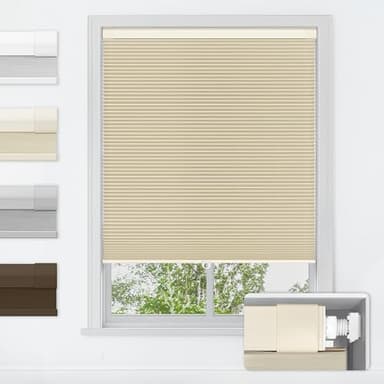 LazBlinds No Tools No Drill Cordless Cellular Shades, Blackout Light Blocking Honeycomb Shades for Home, Thermal Insulation Blinds for Windows, 40" W x 48" H, Beige - Image 1