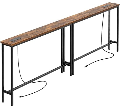 SUPERJARE 5.9 Inch Narrow Console Table with Outlet, Sofa Table Set of 2, Total Length 78.8'', Behind Couch Table, Long Entryway Tables with Charging Station, for Living Room, Hallway, Rusitc Brown - Image 1