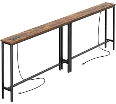 SUPERJARE 5.9 Inch Narrow Console Table with Outlet, Sofa Table Set of 2, Total Length 78.8'', Behind Couch Table, Long Entryway Tables with Charging Station, for Living Room, Hallway, Rusitc Brown - Image 1