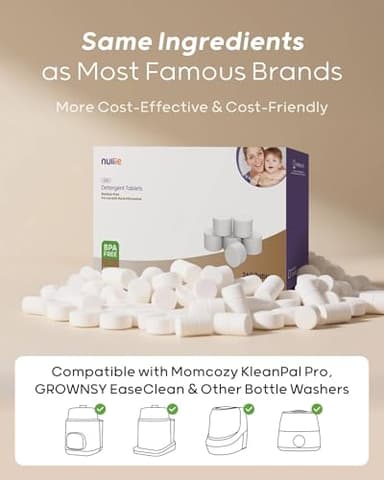 Nuliie 130 PCS High-Efficiency Detergent Tablets for Momcozy KleanPal Pro, Baby Brezza Pro, GROWNSY EaseClean Bottle Washer, Remove Milk Residue & Odor, Gentle Formula Safe - Image 2
