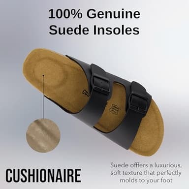 CUSHIONAIRE Lane Cork Footbed Mens Sandals, Adjustable Buckle Comfort Slides for Men, Genuine Leather Insole Summer Sandals Men Footwear, BLACK 9 - Image 4